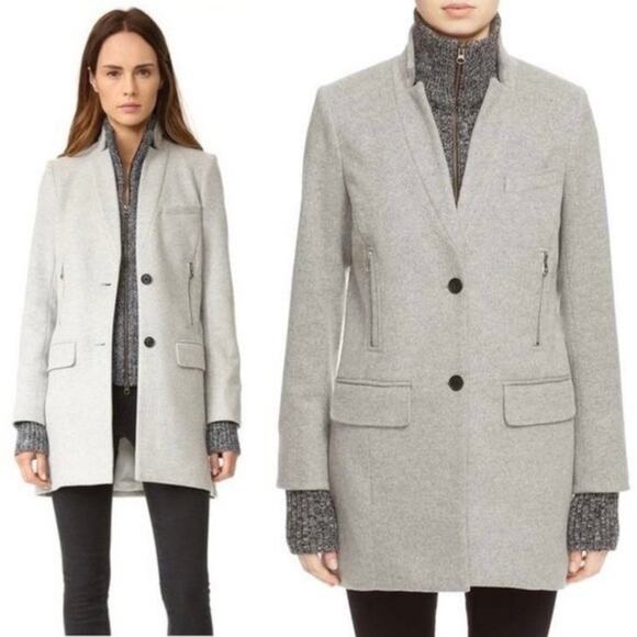 Veronica Beard Light Gray Car Coat Melange Wool Cashmere Size 0 - Picture 1 of 16